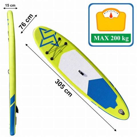 Deska Sup Paddle Board do Pływania Pompowana Standu Up + Akcesoria 305 cm