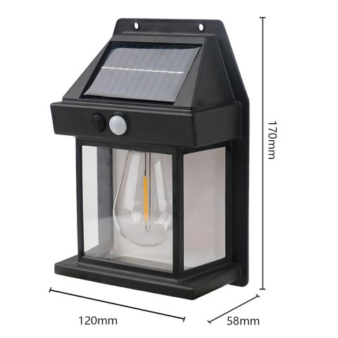 Lampa Solarna Led Latarnia Kinkiet Ogrodowy Elewacyjny z Czujnikiem Ruchu