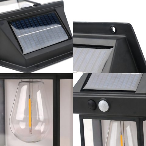 Lampa Solarna Led Latarnia Kinkiet Ogrodowy Elewacyjny z Czujnikiem Ruchu