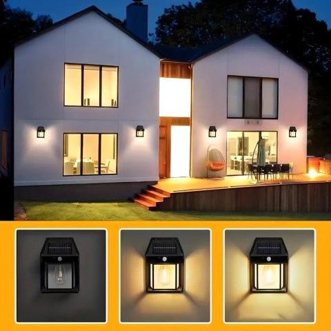 Lampa Solarna Led Latarnia Kinkiet Ogrodowy Elewacyjny z Czujnikiem Ruchu
