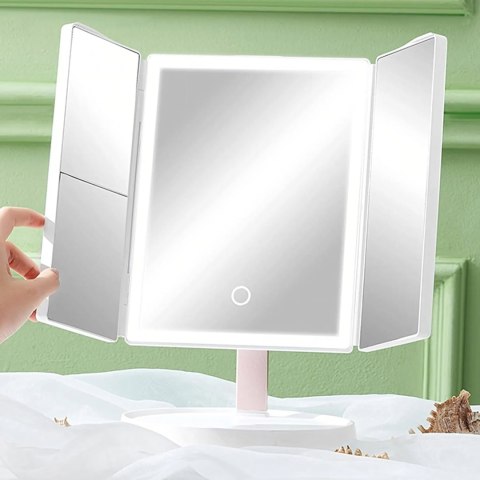 Lusterko Kosmetyczne Podświetlane Led Rozkładane Lustro do Makijażu x3