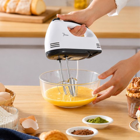 Robot Kuchenny Mikser Ręczny Mocny z Stalową Misą 7 Prędkości 100W Końcówki