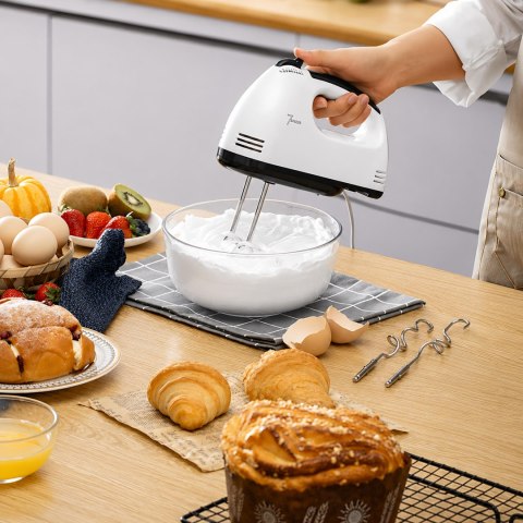 Robot Kuchenny Mikser Ręczny Mocny z Stalową Misą 7 Prędkości 100W Końcówki