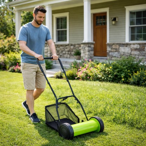 Kosiarka Ręczna Bębnowa Mechaniczna Wrzecionowa Pchana Z Koszem 16" 40 cm