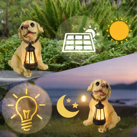Lampa Lampka Solarna Ogrodowa Ozdobna Ozdoba Pies z Lampionem Led Dekoracja