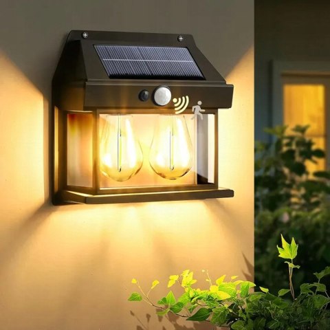 Lampa Solarna Led Podwójna Kinkiet Ogrodowy Elewacyjny z Czujnikiem Ruchu