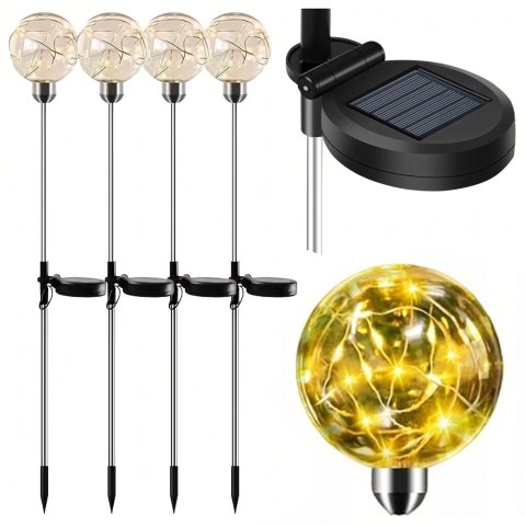 Lampy Lampki Solarne Ogrodowe Wbijane Lampa Led Kula Wodoodporne 4 szt