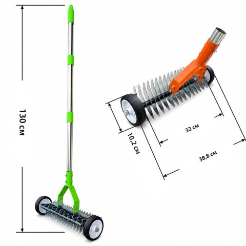 Aerator Wertykulator Ręczny na Kółkach Obrotowy Wahadłowy do Trawnika + Rękawice