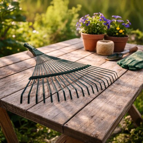 Grabie do Liści Trawy Wachlarzowe 42cm Ogrodowe z Trzonkiem Drewnianym 120cm