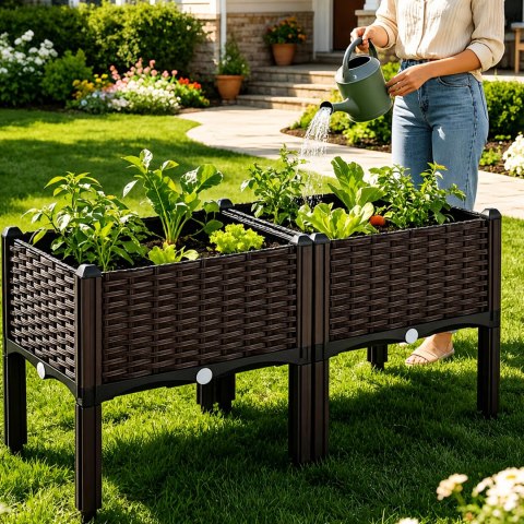 Podwyższona Donica Ogrodowa do Kwiatów Warzyw Modułowa 80x40x38cm Brązowa