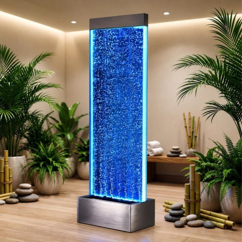 Wolnostojąca Ściana Ścianka Wodna Bąbelkowa Fontanna LED RGB 183x50,5x28cm