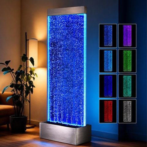 Wolnostojąca Ściana Ścianka Wodna Bąbelkowa Fontanna LED RGB 183x50,5x28cm