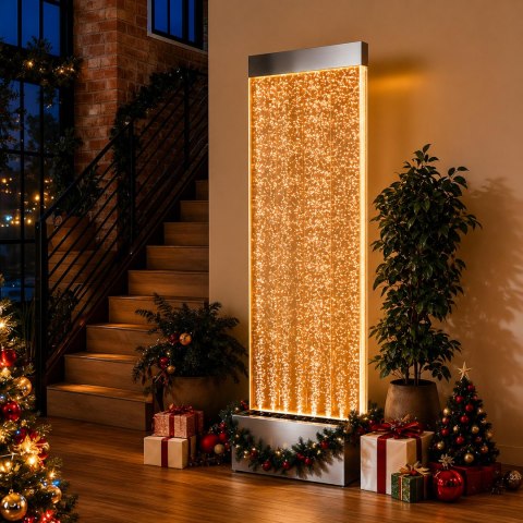 Wolnostojąca Ściana Ścianka Wodna Bąbelkowa Fontanna LED RGB 183x50,5x28cm