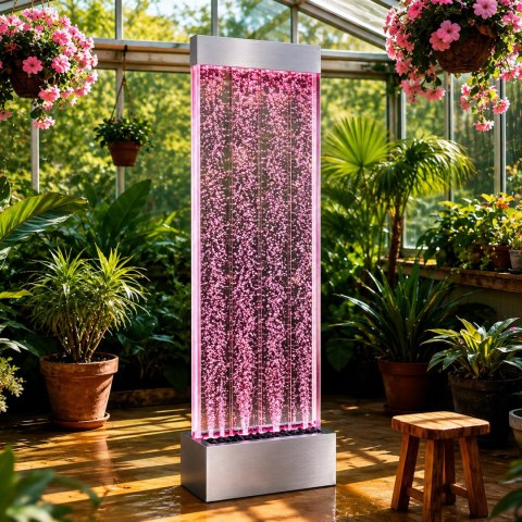 Wolnostojąca Ściana Ścianka Wodna Bąbelkowa Fontanna LED RGB 183x50,5x28cm