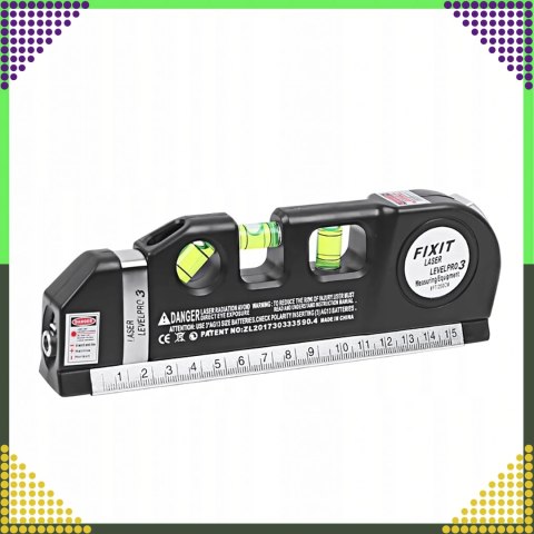 Poziomica Laserowa Laser z Miarą 250 cm 3 Libelki Libella Lekka + Baterie