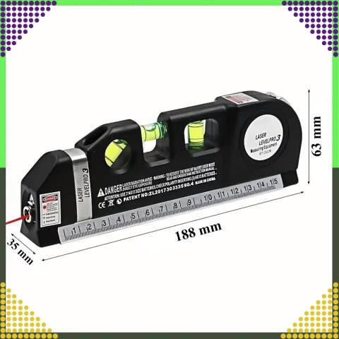 Poziomica Laserowa Laser z Miarą 250 cm 3 Libelki Libella Lekka + Baterie
