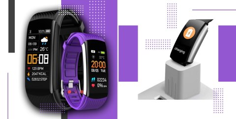 Smartwatch GIEWONT Czarno Fioletowy 2 Paski GW200-3