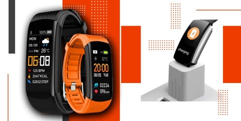 Smartwatch GIEWONT Czarno Pomarańczowy 2 Paski GW200-9