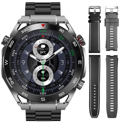Smartwatch VELTORI VT100-1 + Czarny Pasek Silikonowy + Czarny Eko Skóra
