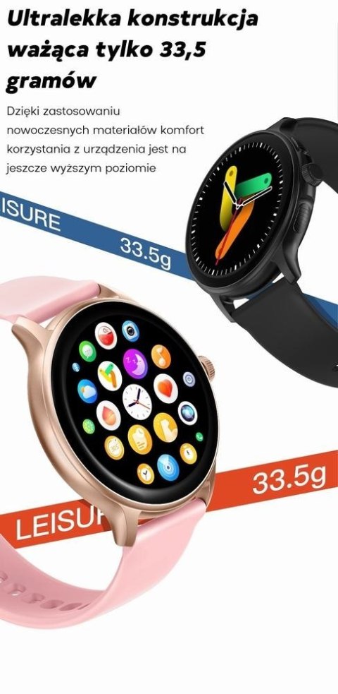 Smartwatch Damski GRAVITY GT12-4 Czarny Pasek Silikonowy + Bransoleta Różowe Złoto