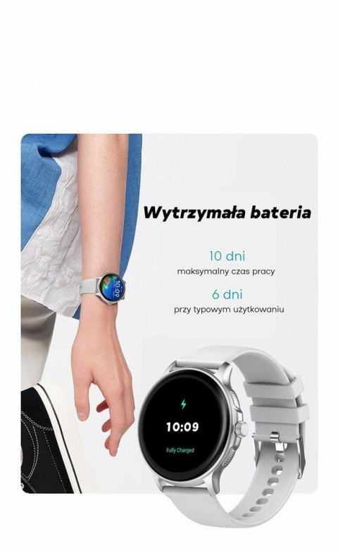 Smartwatch Damski GRAVITY GT12-6 Fioletowy Pasek Silikonowy + Srebrna Bransoleta